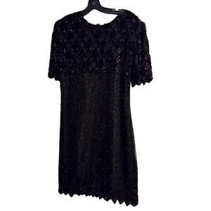 Lawrence Kazar Beaded Dress Silk Party‎ Cocktail Black XL